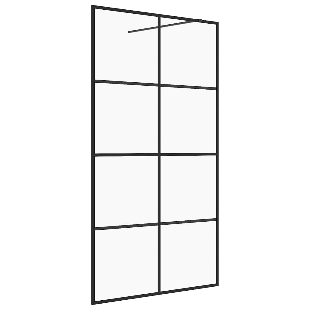 Inloopdouchewand 100X195 Cm Esg-Glas Transparant En Zwart 100 x 195 cm Doorzichtig