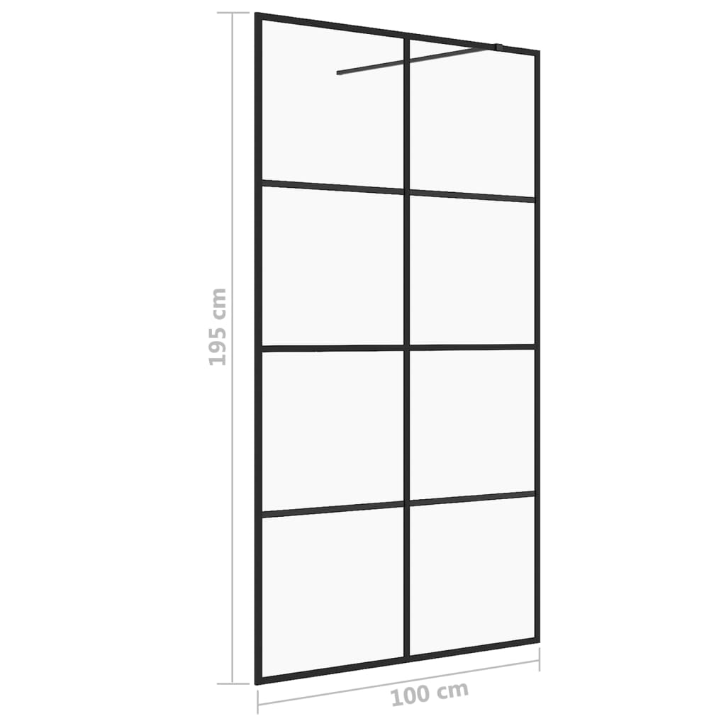 Inloopdouchewand 100X195 Cm Esg-Glas Transparant En Zwart 100 x 195 cm Doorzichtig