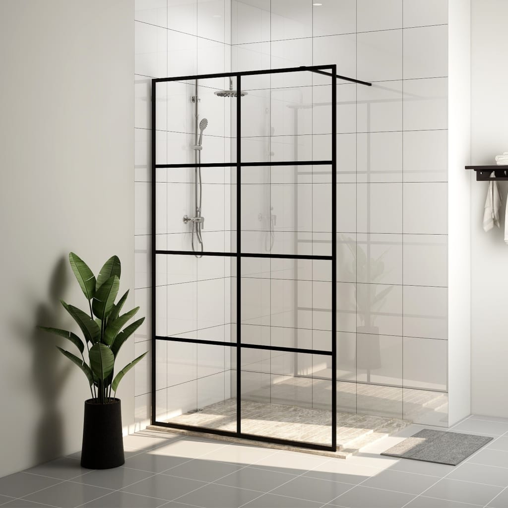 Inloopdouchewand 100X195 Cm Esg-Glas Transparant En Zwart 100 x 195 cm Doorzichtig