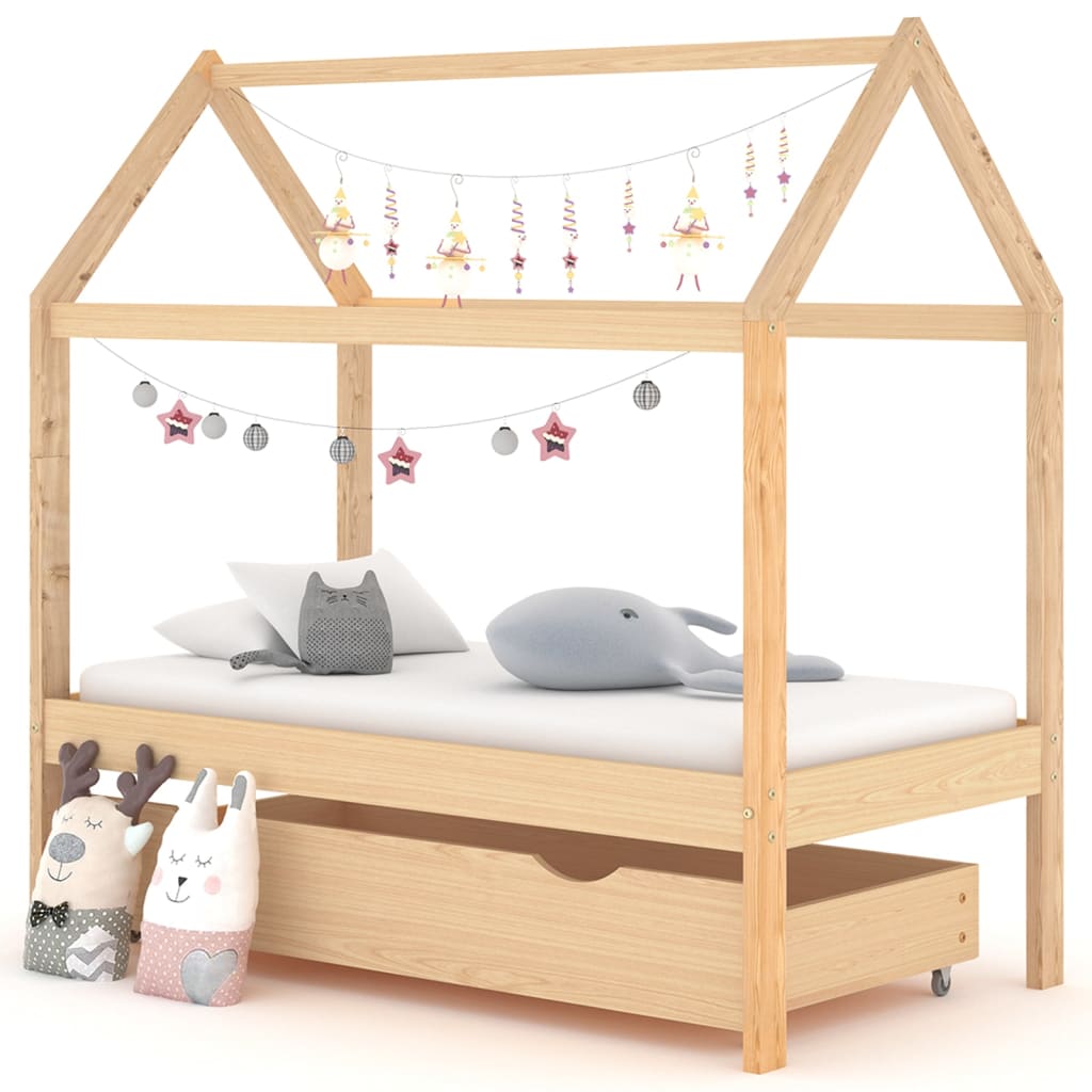 Kinderbedframe Met Lade Massief Grenenhout 70X140 Cm 70 x 140 cm Bruin 1 lade