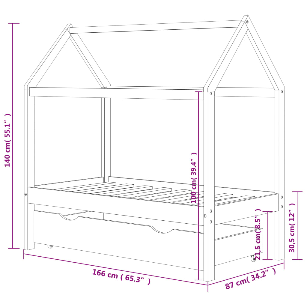 Kinderbedframe Met Lade Massief Grenenhout 80X160 Cm 80 x 160 cm Bruin 1 lade