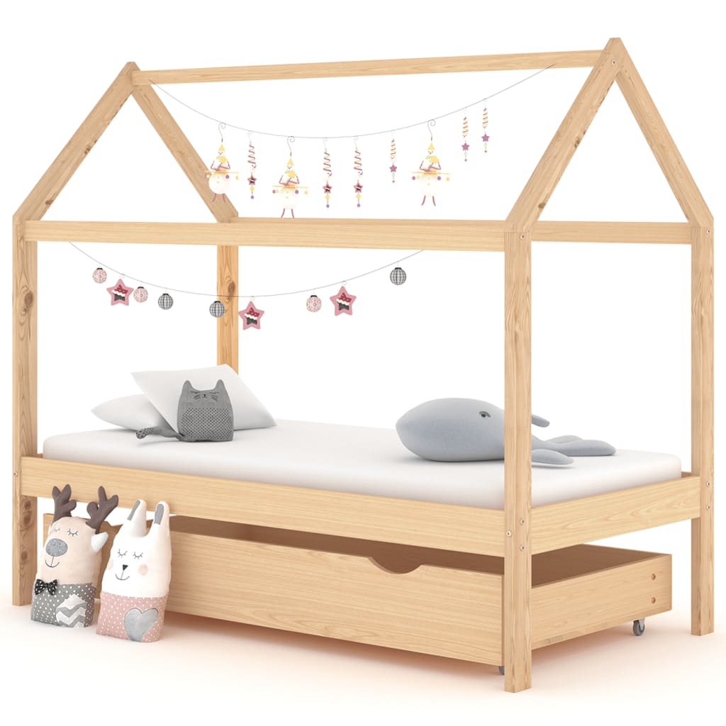 Kinderbedframe Met Lade Massief Grenenhout 80X160 Cm 80 x 160 cm Bruin 1 lade