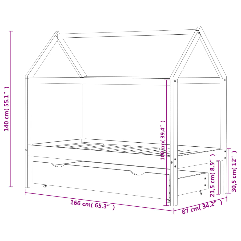 Kinderbedframe Met Lade Massief Grenenhout Wit 80X160 Cm 80 x 160 cm 1 lade