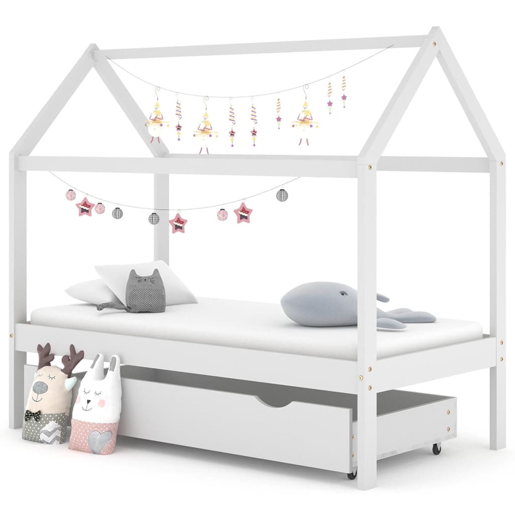 Kinderbedframe Met Lade Massief Grenenhout Wit 80X160 Cm 80 x 160 cm 1 lade