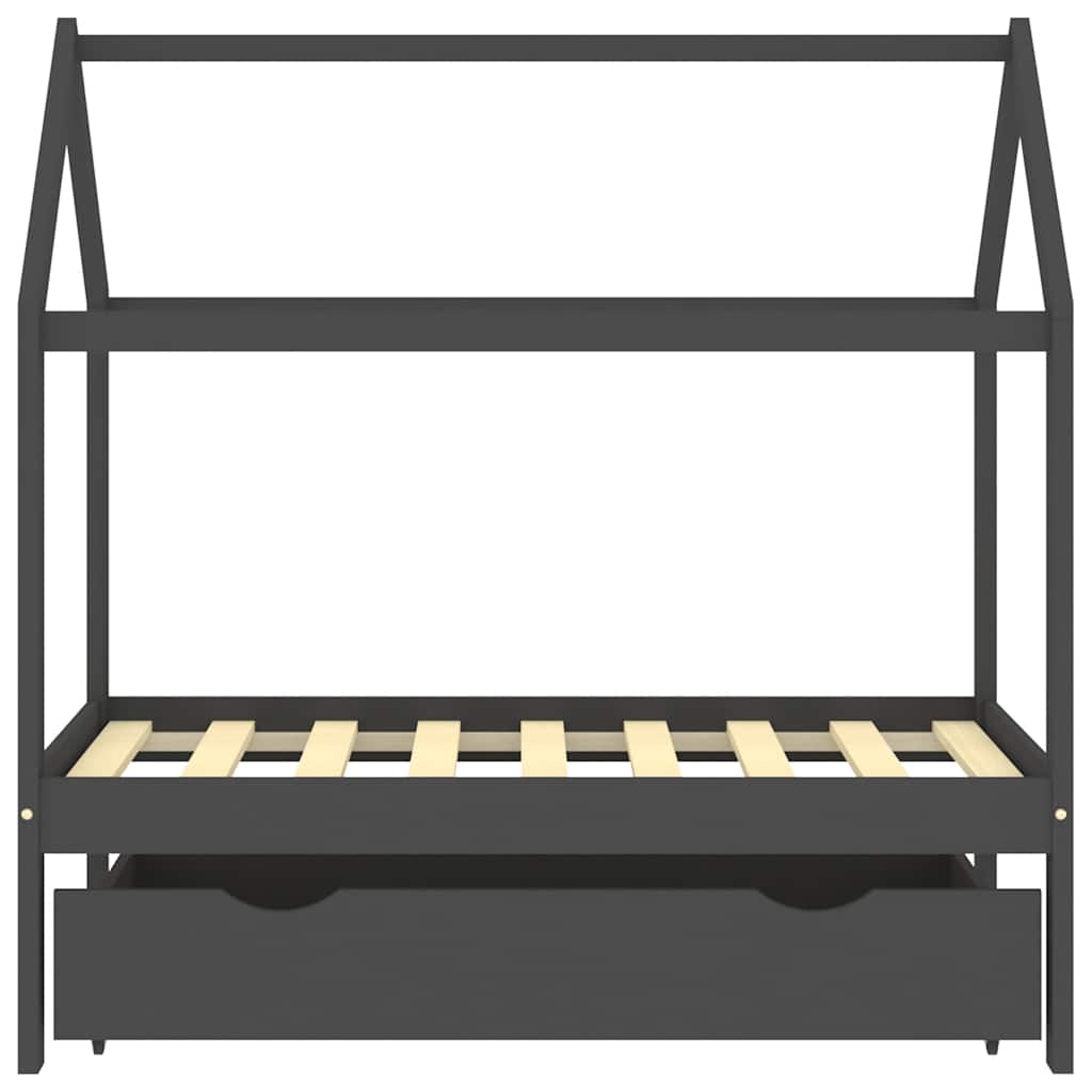 Kinderbedframe met lade grenenhout donkergrijs 70x140 cm