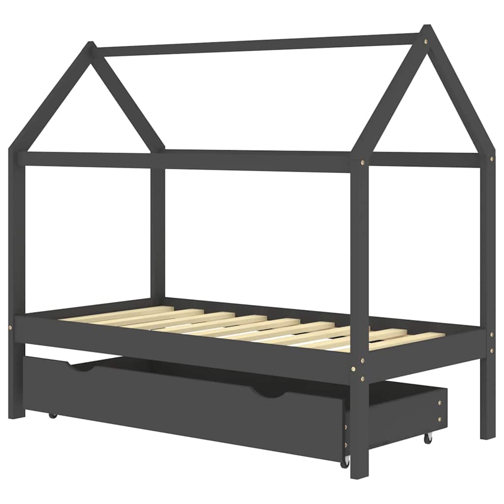 Kinderbedframe met lade grenenhout donkergrijs 80x160 cm