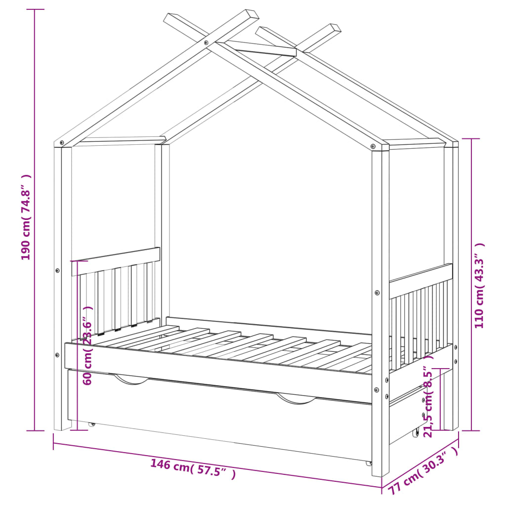 Kinderbedframe Met Lade Massief Grenenhout 70X140 Cm 70 x 140 cm Bruin 1 lade