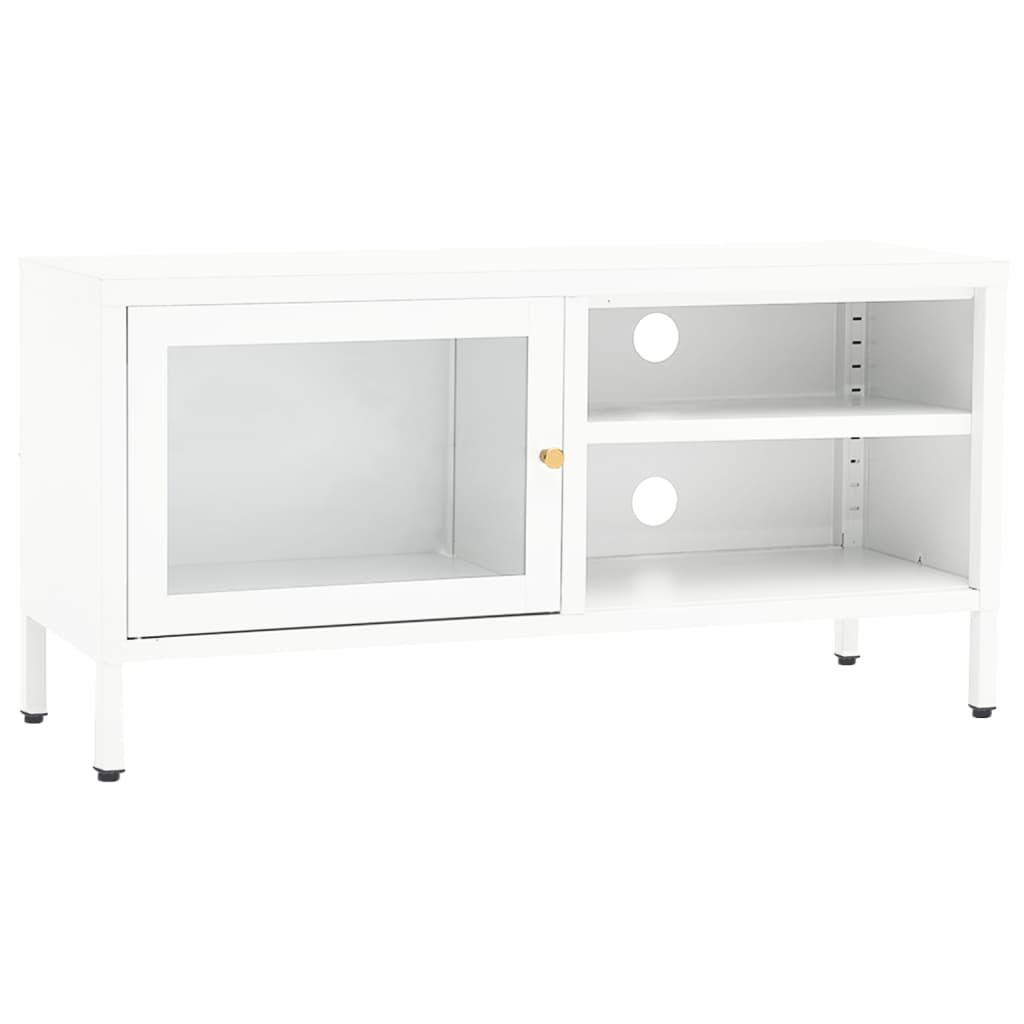 Tv-Meubel 90X30X44 Cm Staal En Glas Wit