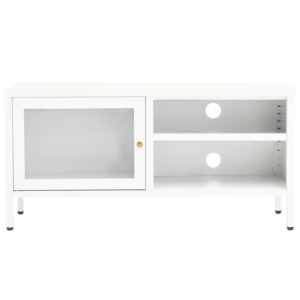 Tv-Meubel 90X30X44 Cm Staal En Glas Wit