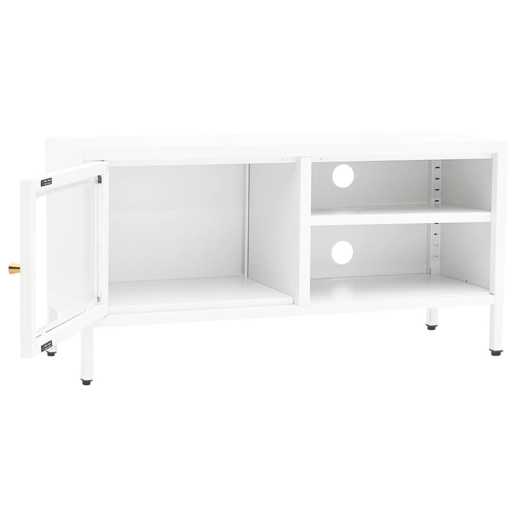 Tv-Meubel 90X30X44 Cm Staal En Glas Wit