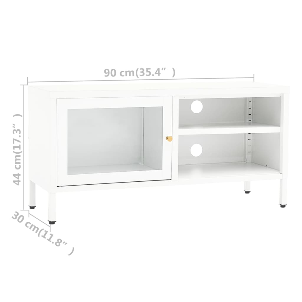 Tv-Meubel 90X30X44 Cm Staal En Glas Wit