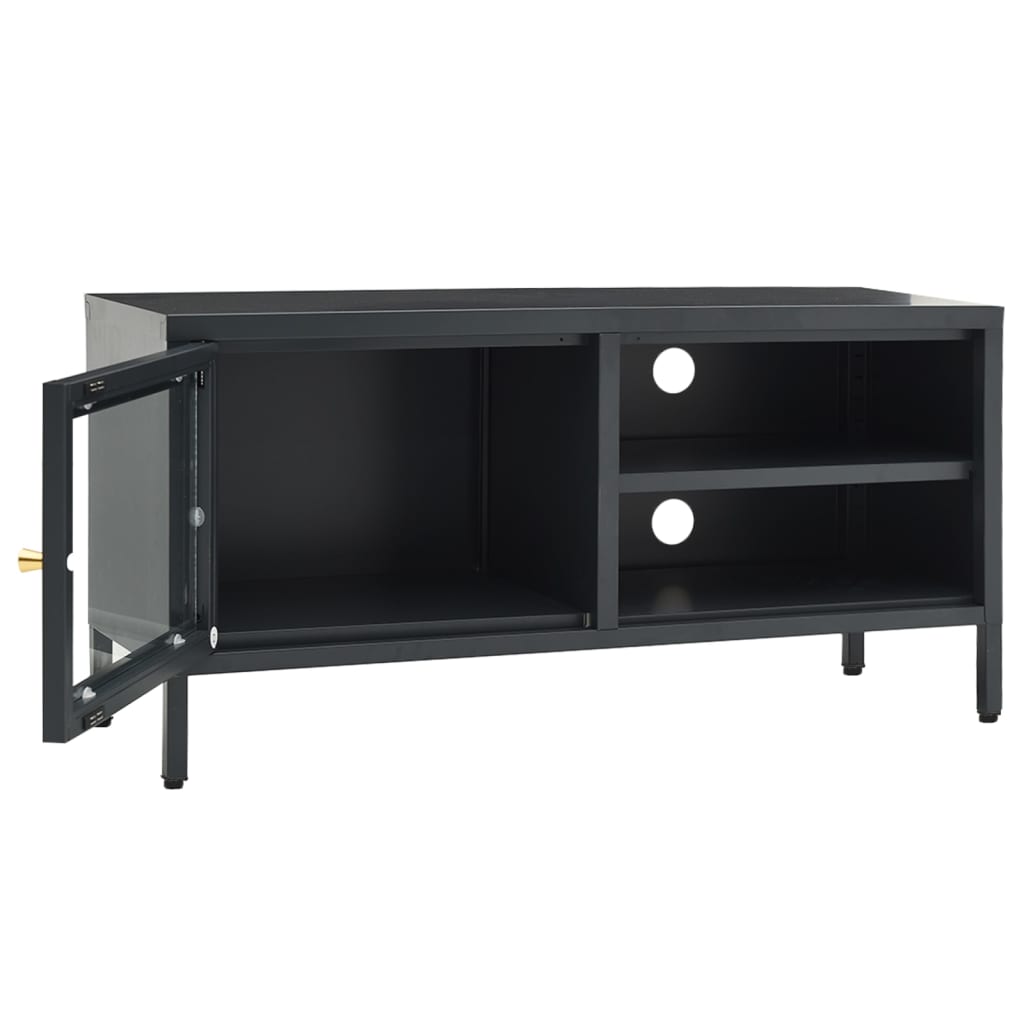 Tv-Meubel 90X30X44 Cm Staal En Glas Kleurig Antraciet