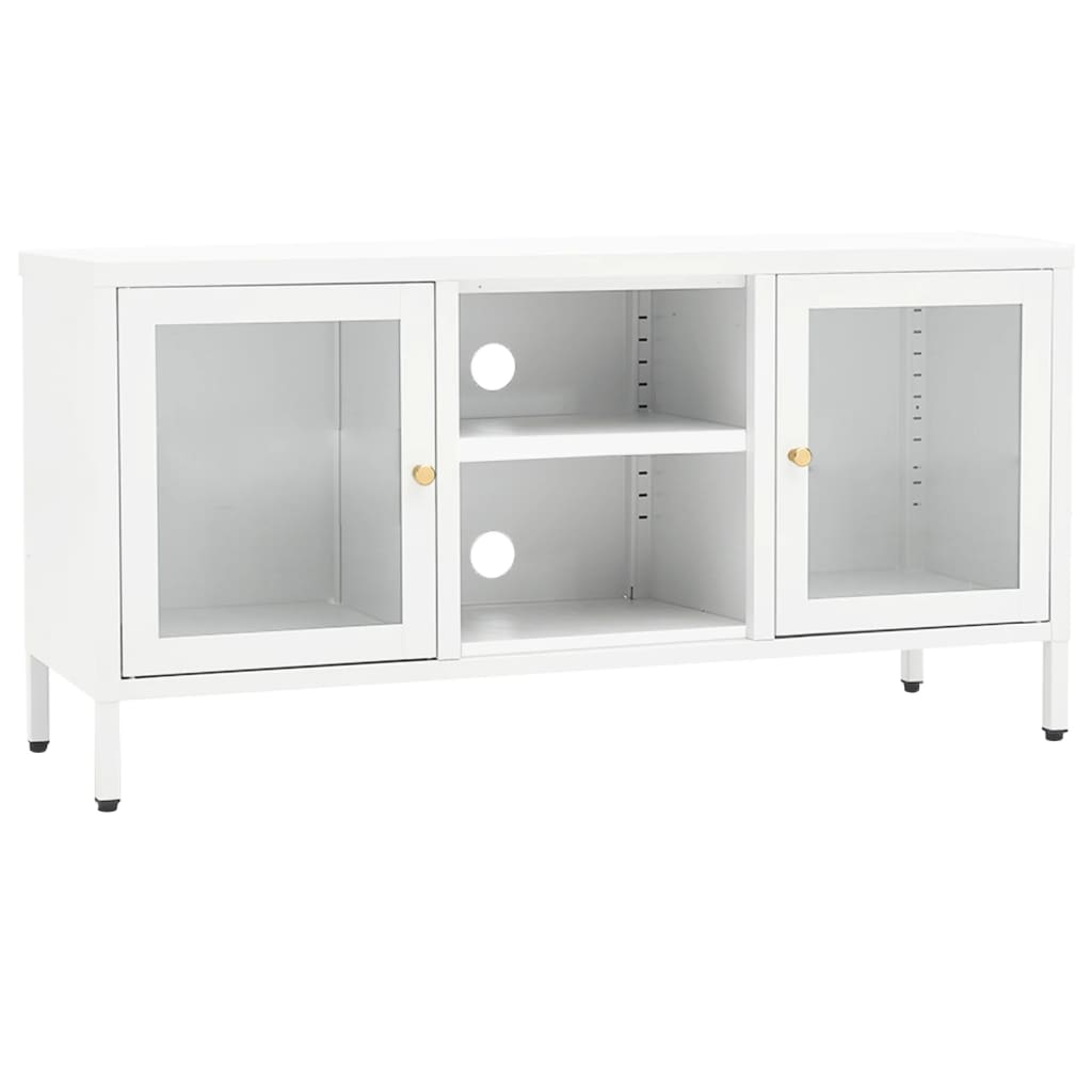 Tv-Meubel 05X35X52 Cm Staal En Glas Wit