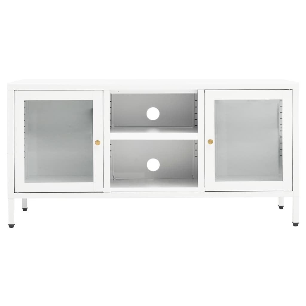 Tv-Meubel 05X35X52 Cm Staal En Glas Wit