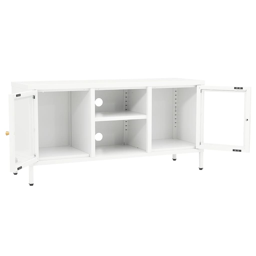 Tv-Meubel 05X35X52 Cm Staal En Glas Wit