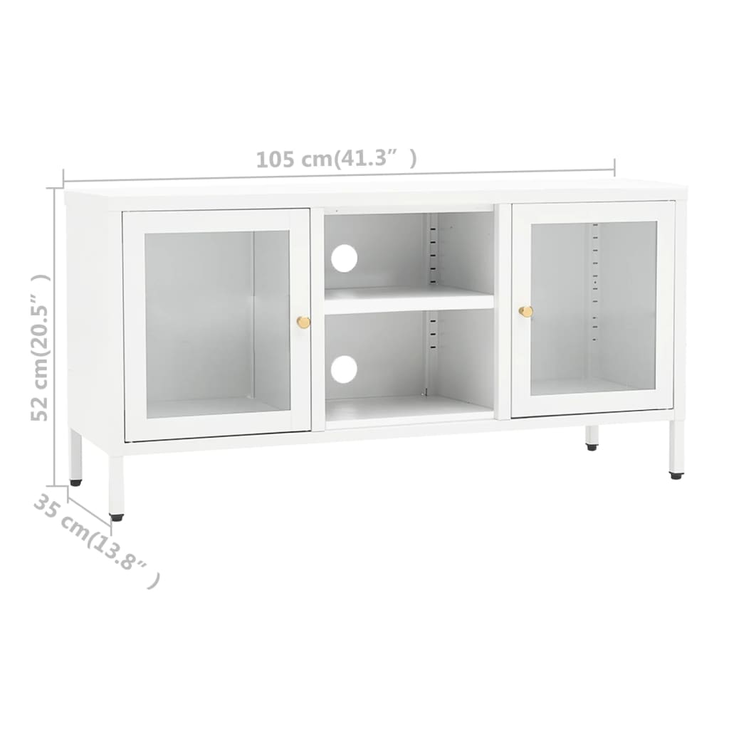 Tv-Meubel 05X35X52 Cm Staal En Glas Wit