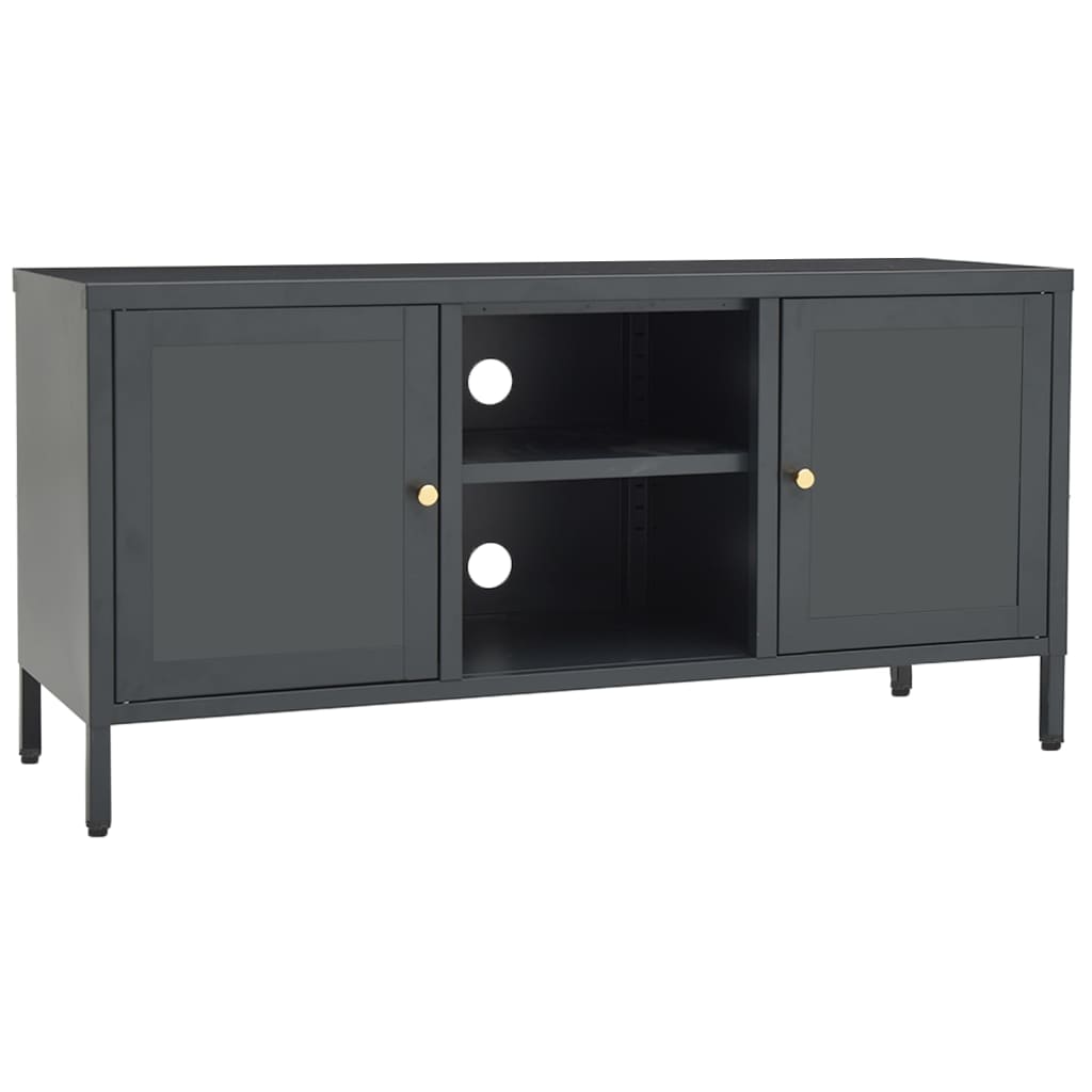 Tv-Meubel 05X35X52 Cm Staal En Glas Kleurig Antraciet