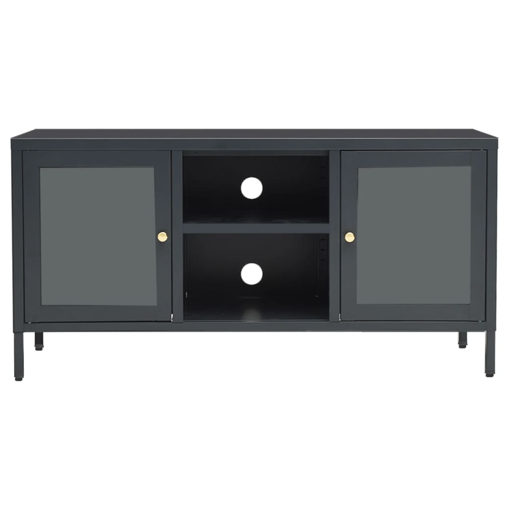 Tv-Meubel 05X35X52 Cm Staal En Glas Kleurig Antraciet