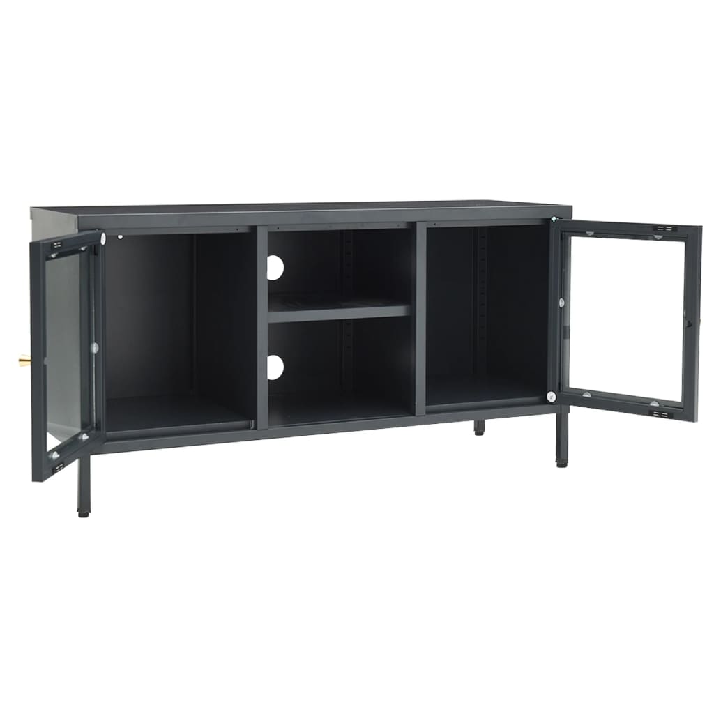 Tv-Meubel 05X35X52 Cm Staal En Glas Kleurig Antraciet