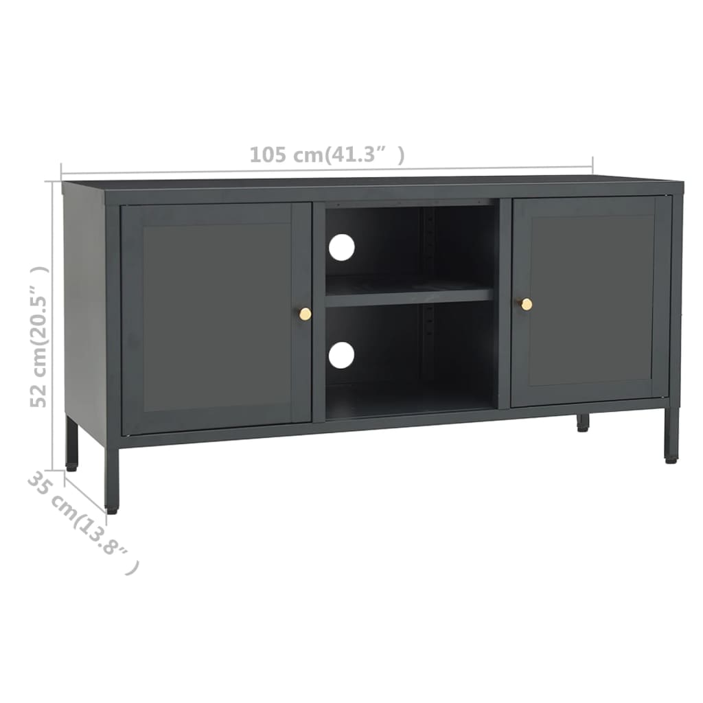 Tv-Meubel 05X35X52 Cm Staal En Glas Kleurig Antraciet