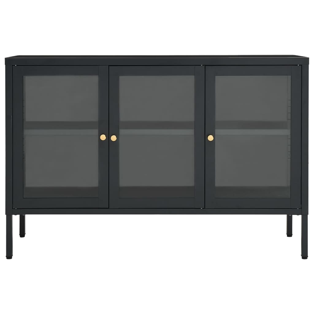 Dressoir 105X35X70 Cm Staal En Glas Antracietkleurig