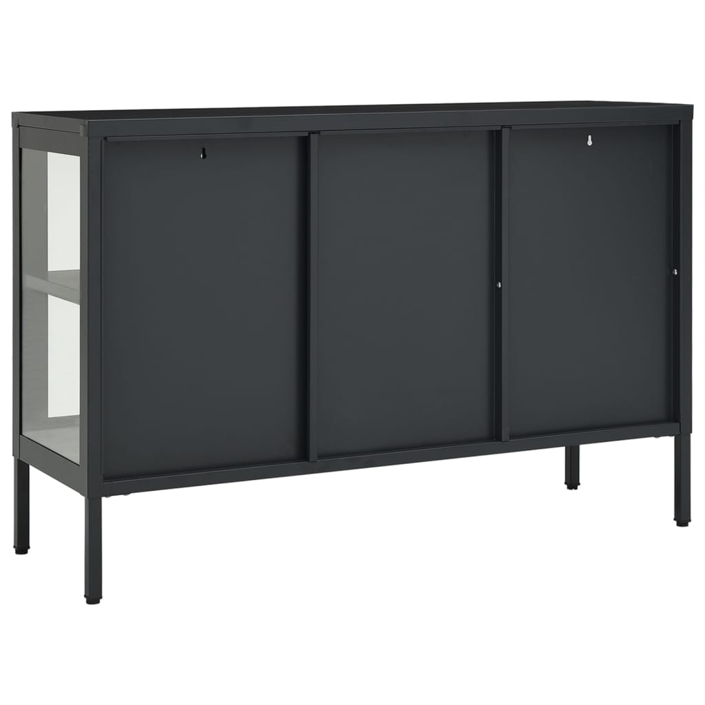 Dressoir 105X35X70 Cm Staal En Glas Antracietkleurig