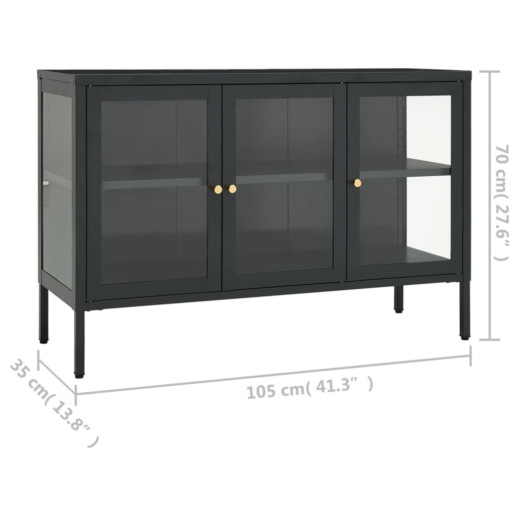 Dressoir 105X35X70 Cm Staal En Glas Antracietkleurig