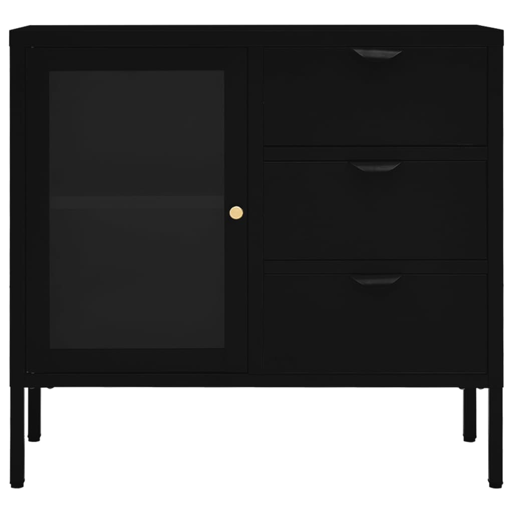 Dressoir 75X35X70 Cm Staal En Gehard Glas Zwart