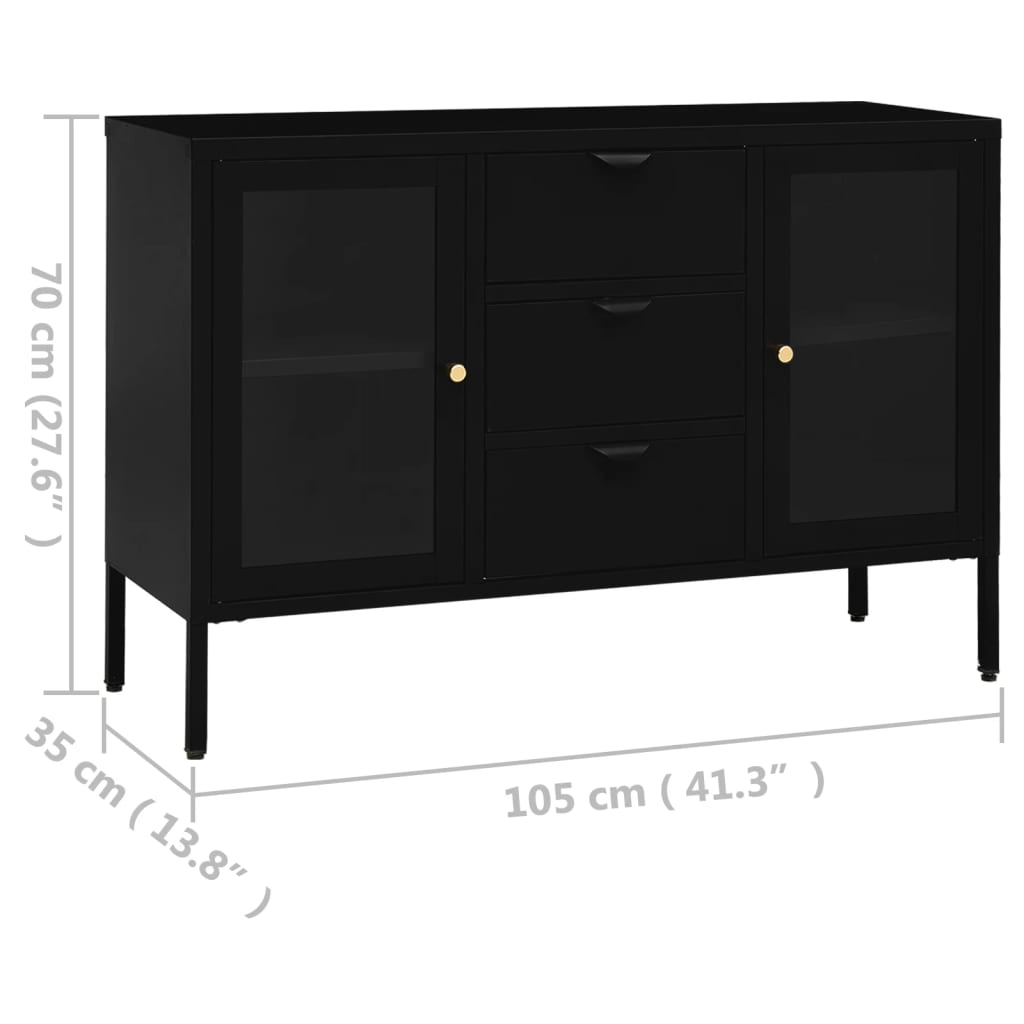 Dressoir 105X35X70 Cm Staal En Gehard Glas Zwart