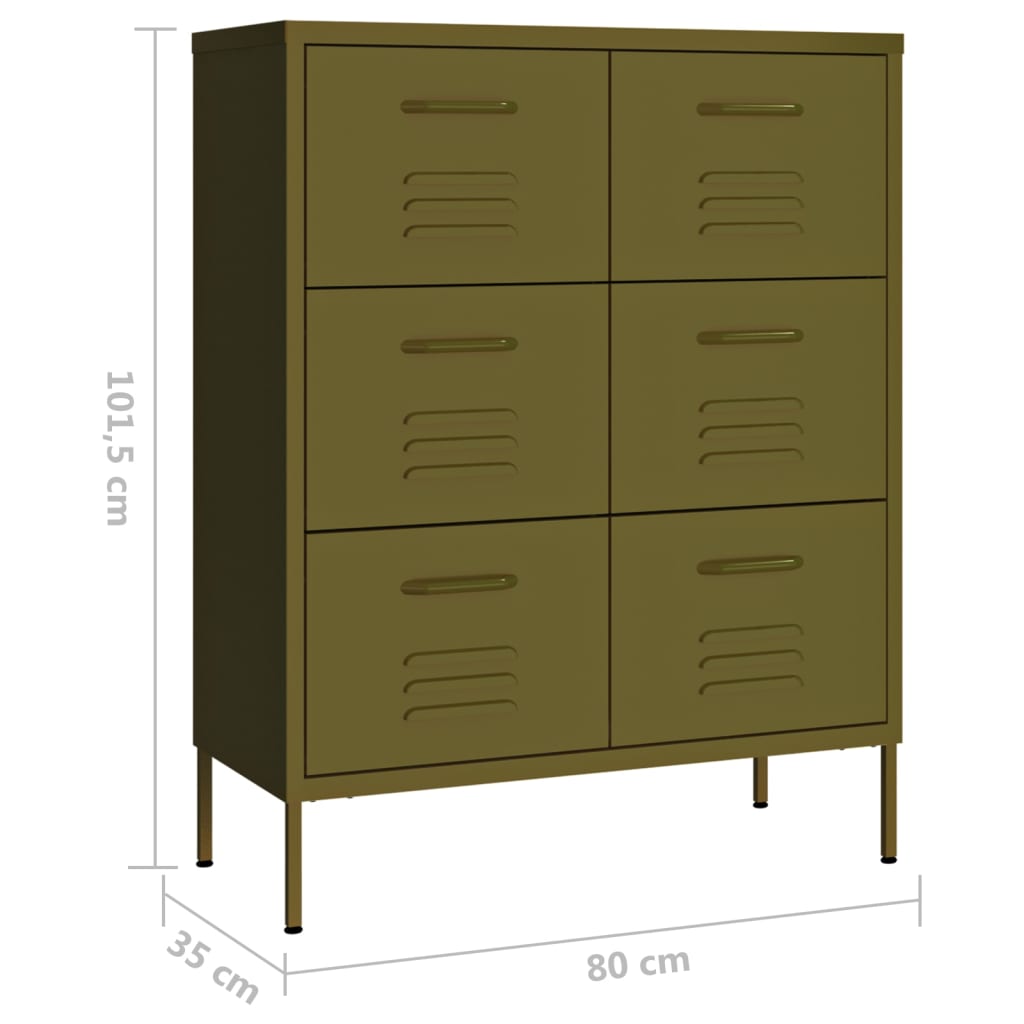 Ladekast 80x35x101,5 cm staal olijfgroen