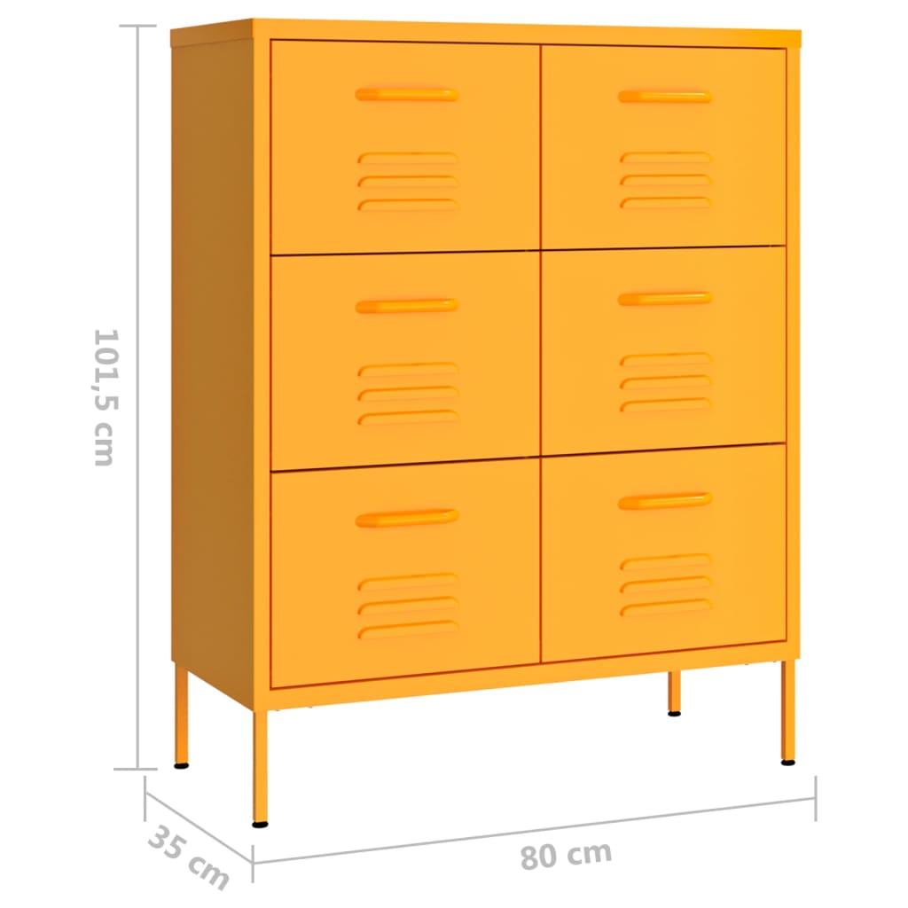 Ladekast 80x35x101,5 cm staal mosterdgeel