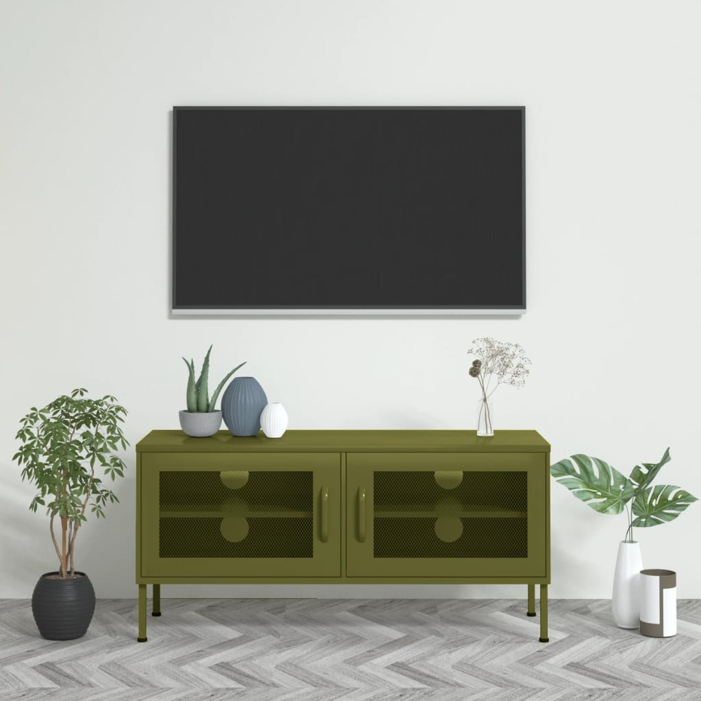 Tv-Meubel 105X35X50 Cm Staal Olijfgroen