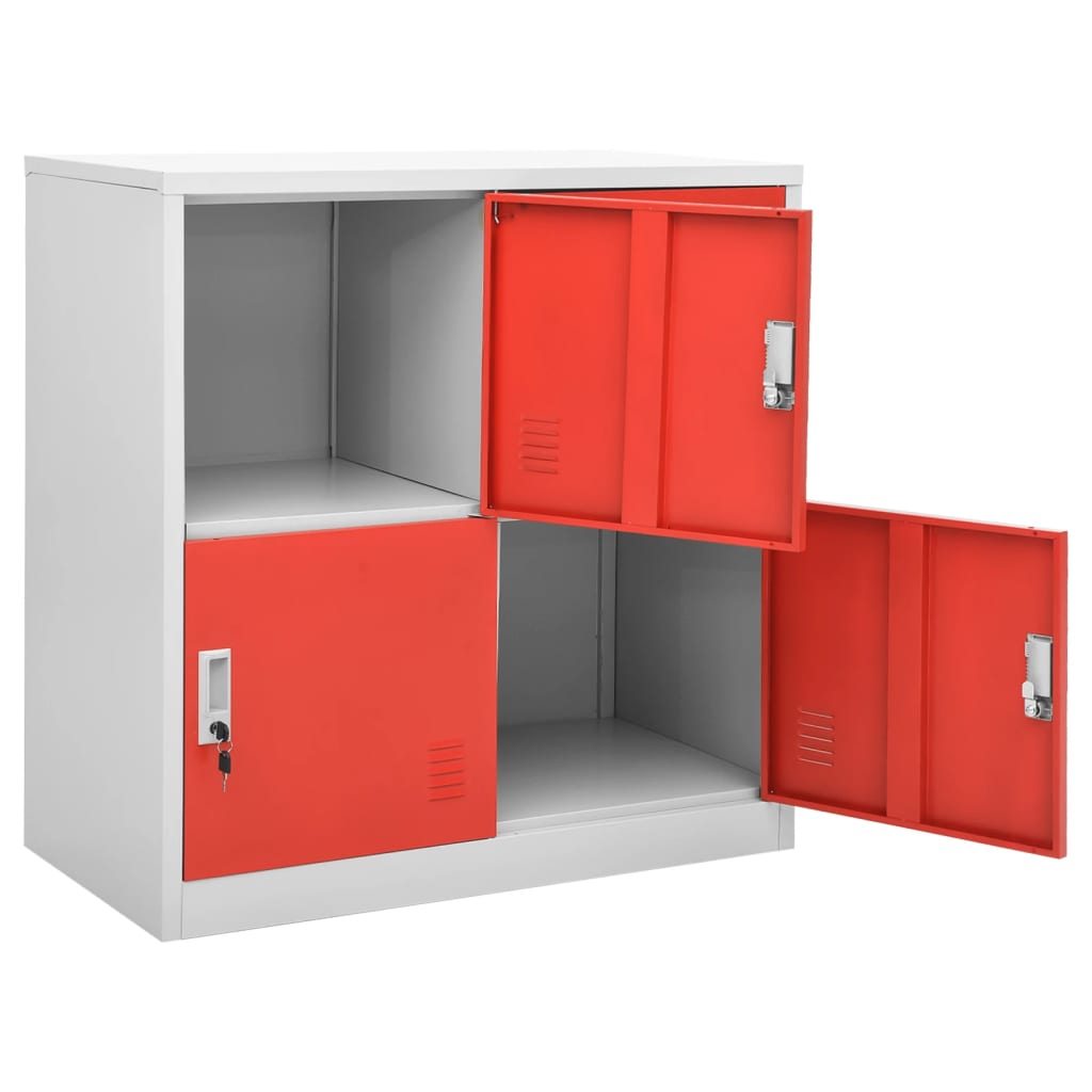 Lockerkast 90X45X92,5 Cm Staal Lichtgrijs En Rood 1 Met 4 lockers