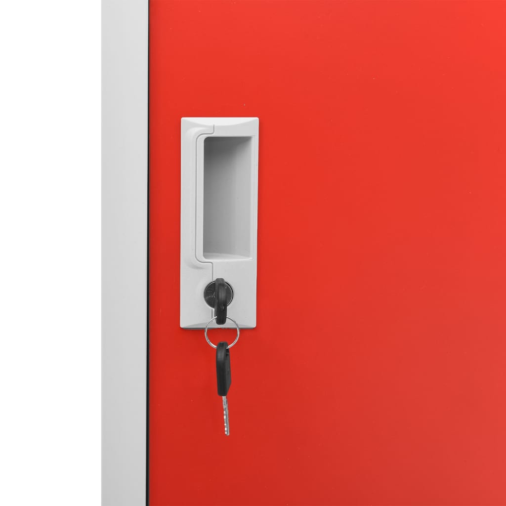 Lockerkast 90X45X92,5 Cm Staal Lichtgrijs En Rood 1 Met 4 lockers