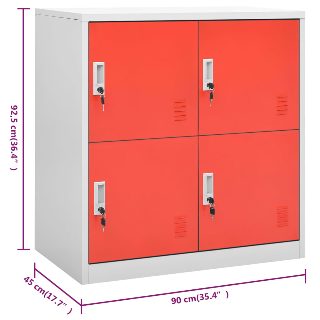 Lockerkast 90X45X92,5 Cm Staal Lichtgrijs En Rood 1 Met 4 lockers