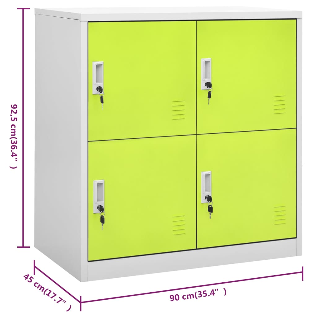 Lockerkast 90X45X92,5 Cm Staal Lichtgrijs En Groen 1 Met 4 lockers