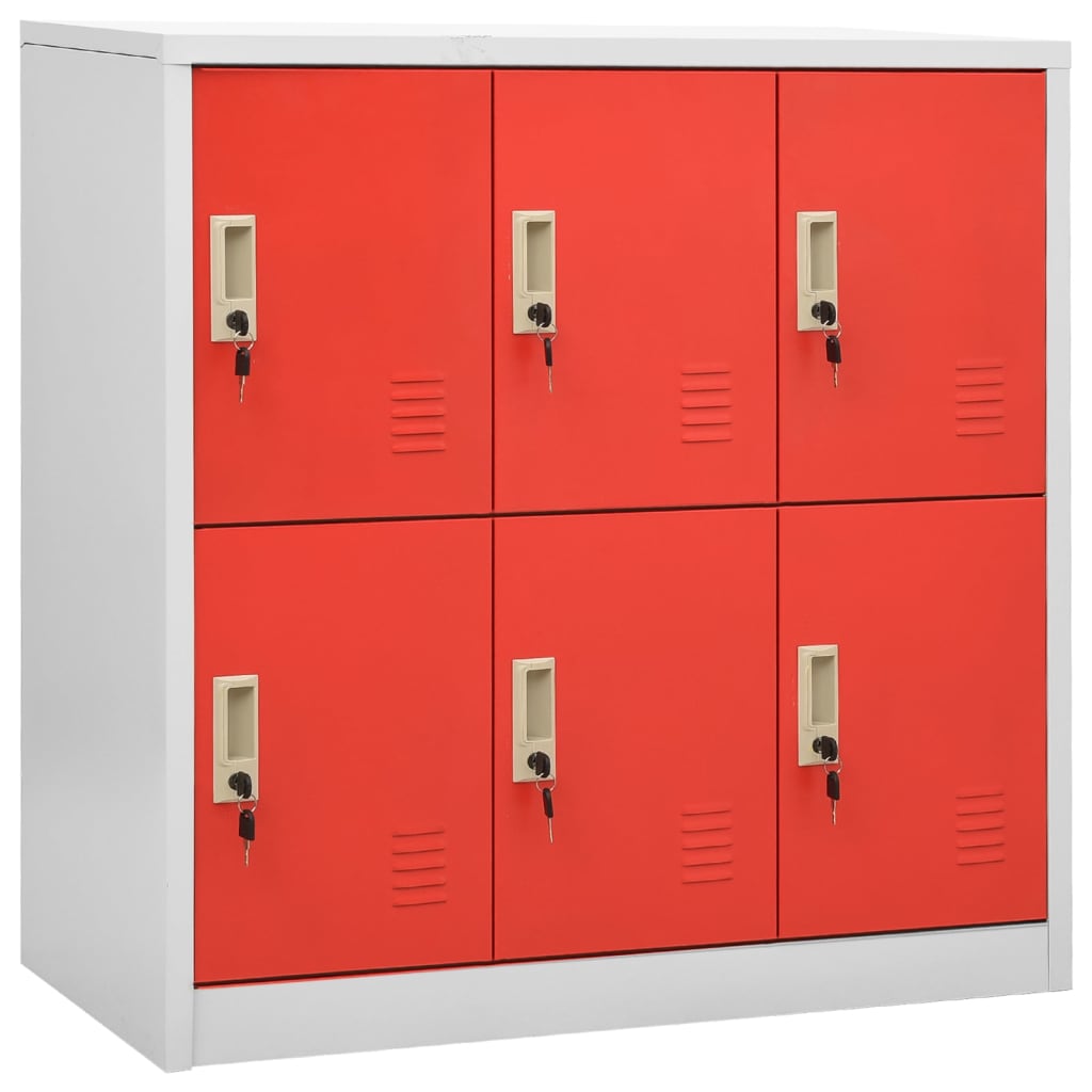 Lockerkast 90X45X92,5 Cm Staal Lichtgrijs En Rood 1 Met 6 lockers