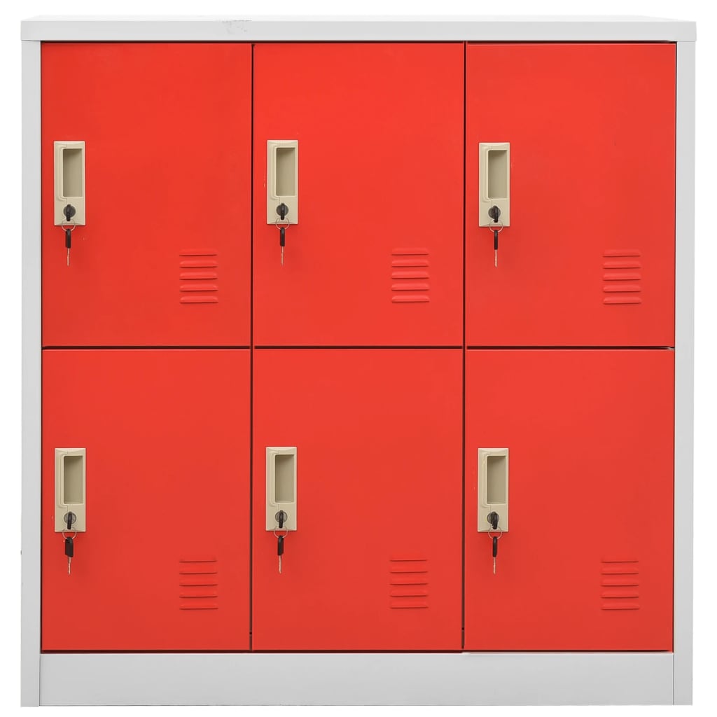 Lockerkast 90X45X92,5 Cm Staal Lichtgrijs En Rood 1 Met 6 lockers