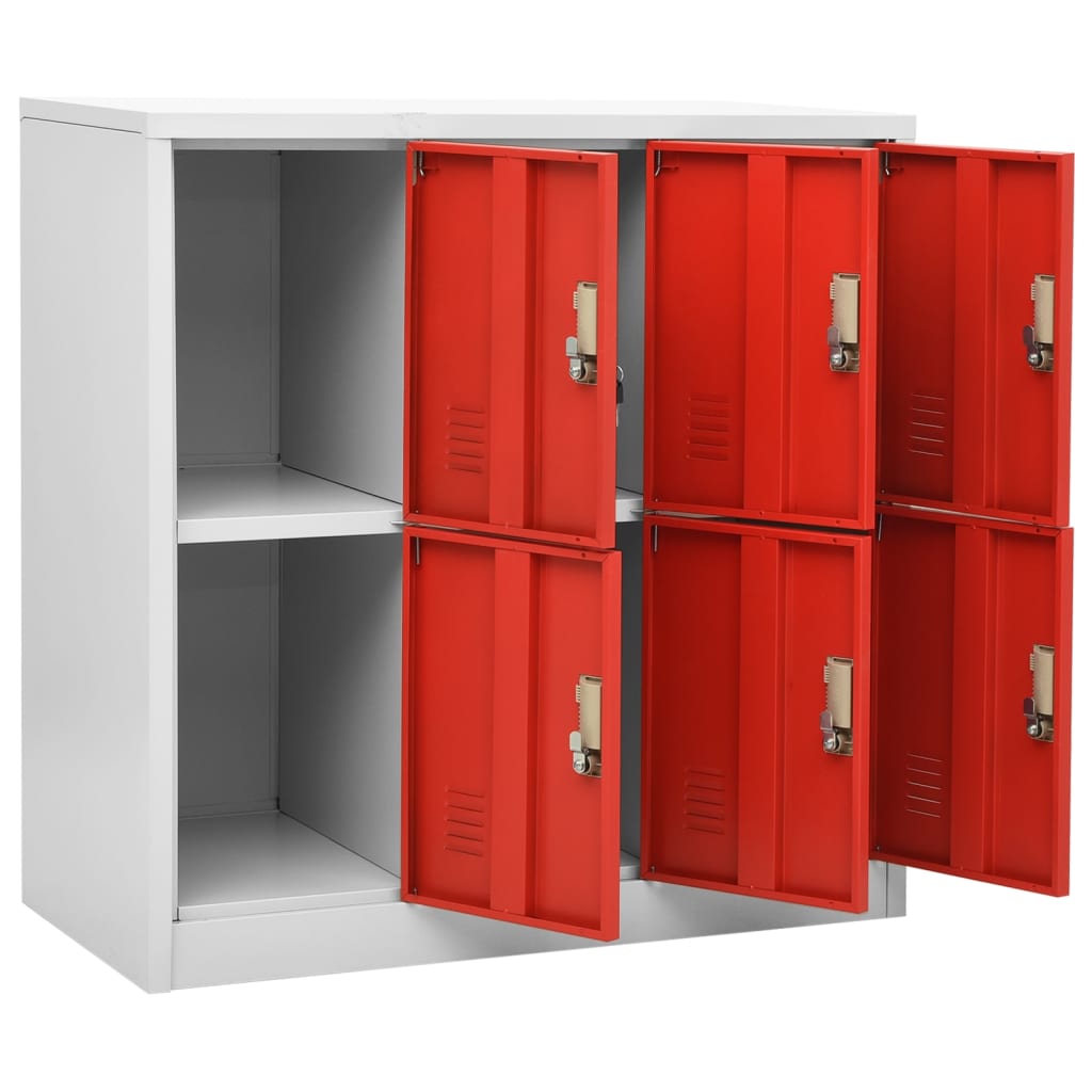 Lockerkast 90X45X92,5 Cm Staal Lichtgrijs En Rood 1 Met 6 lockers