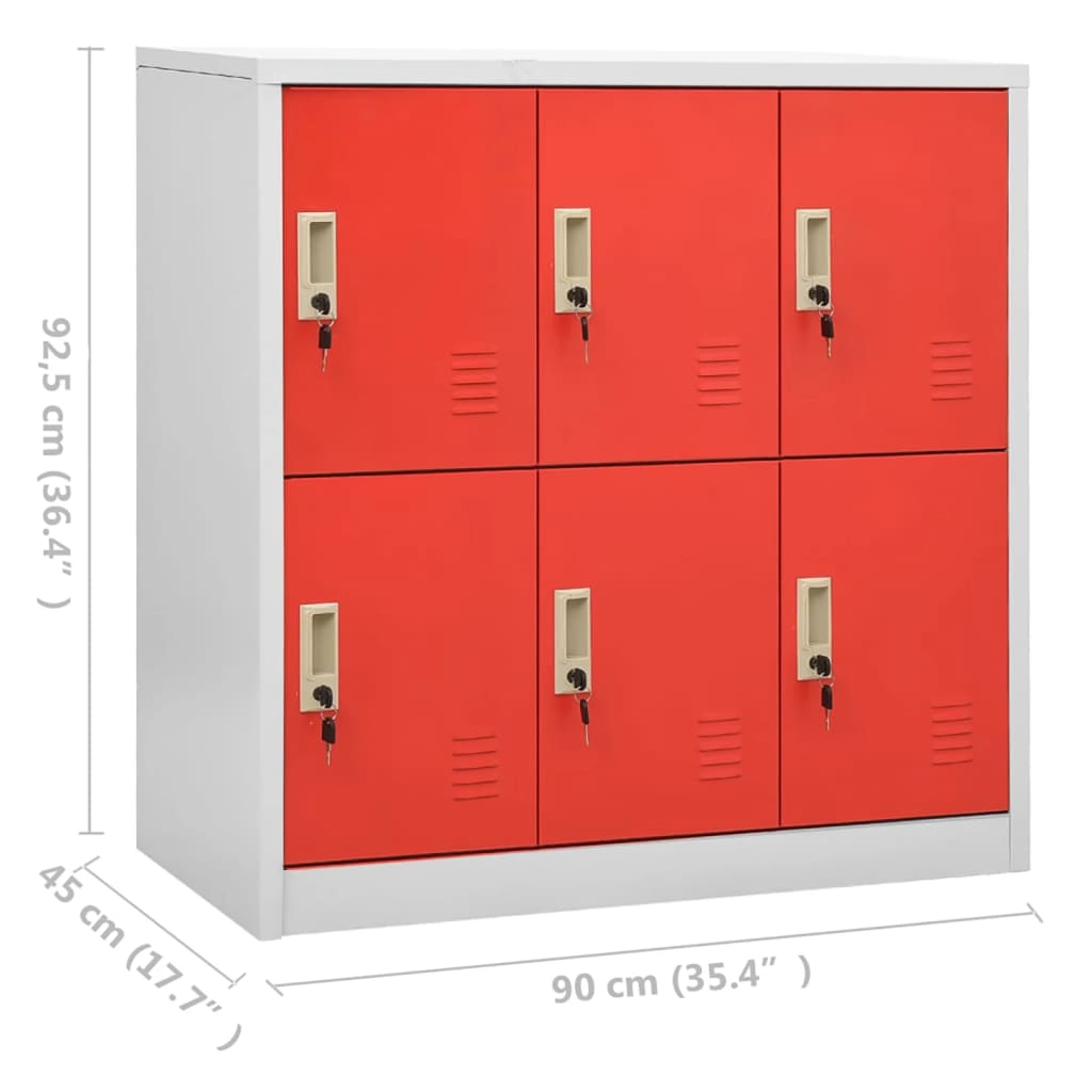 Lockerkast 90X45X92,5 Cm Staal Lichtgrijs En Rood 1 Met 6 lockers