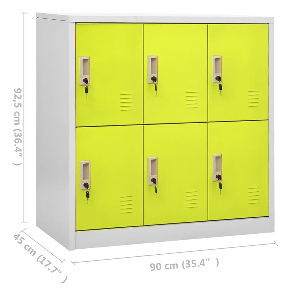 Lockerkast 90X45X92,5 Cm Staal Lichtgrijs En Groen 1 Met 6 lockers