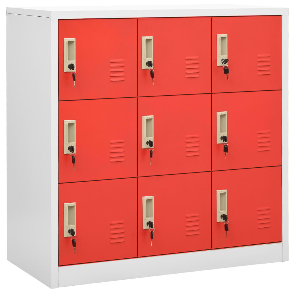 Lockerkast 90X45X92,5 Cm Staal Lichtgrijs En Rood 1 Met 9 lockers