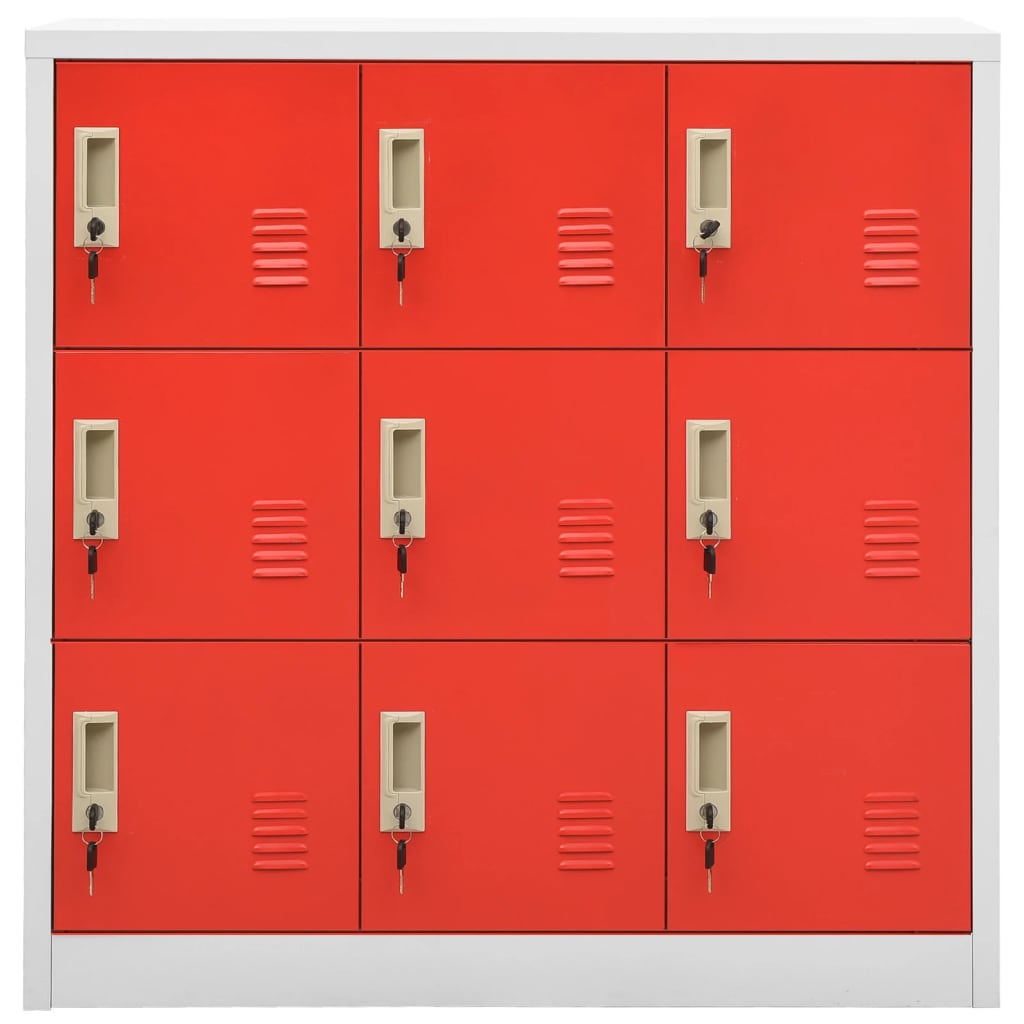 Lockerkast 90X45X92,5 Cm Staal Lichtgrijs En Rood 1 Met 9 lockers