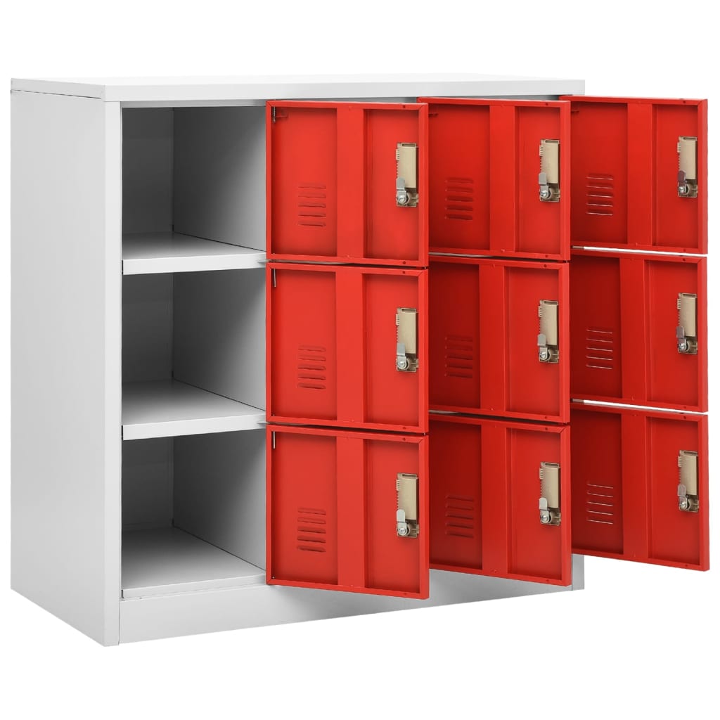 Lockerkast 90X45X92,5 Cm Staal Lichtgrijs En Rood 1 Met 9 lockers