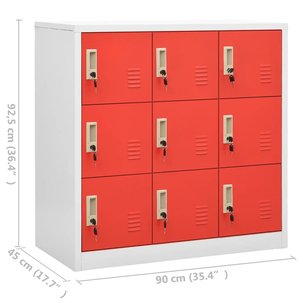 Lockerkast 90X45X92,5 Cm Staal Lichtgrijs En Rood 1 Met 9 lockers