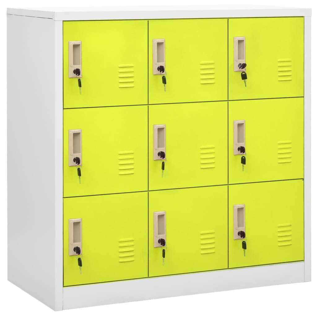 Lockerkast 90X45X92,5 Cm Staal Lichtgrijs En Groen 1 Met 9 lockers