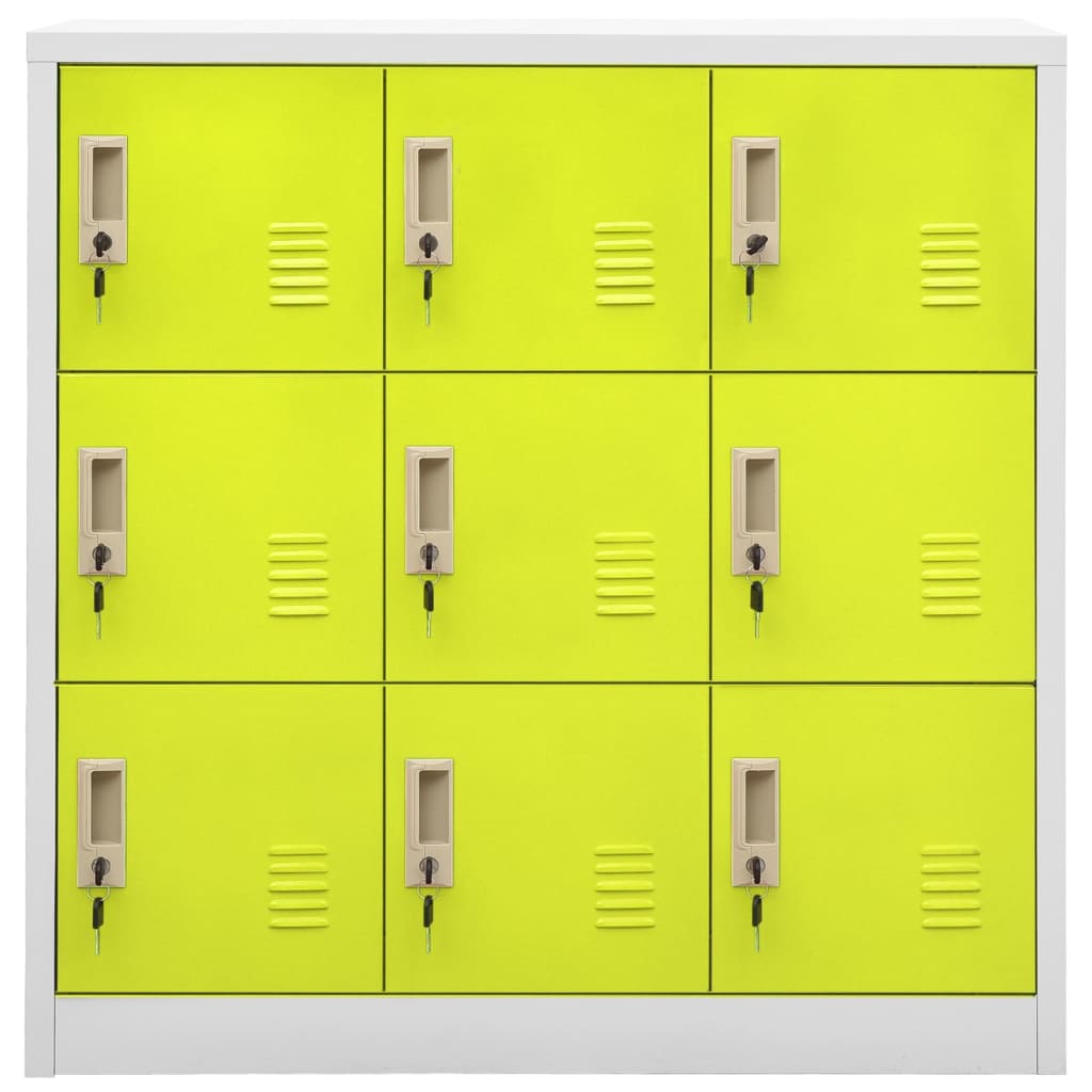 Lockerkast 90X45X92,5 Cm Staal Lichtgrijs En Groen 1 Met 9 lockers