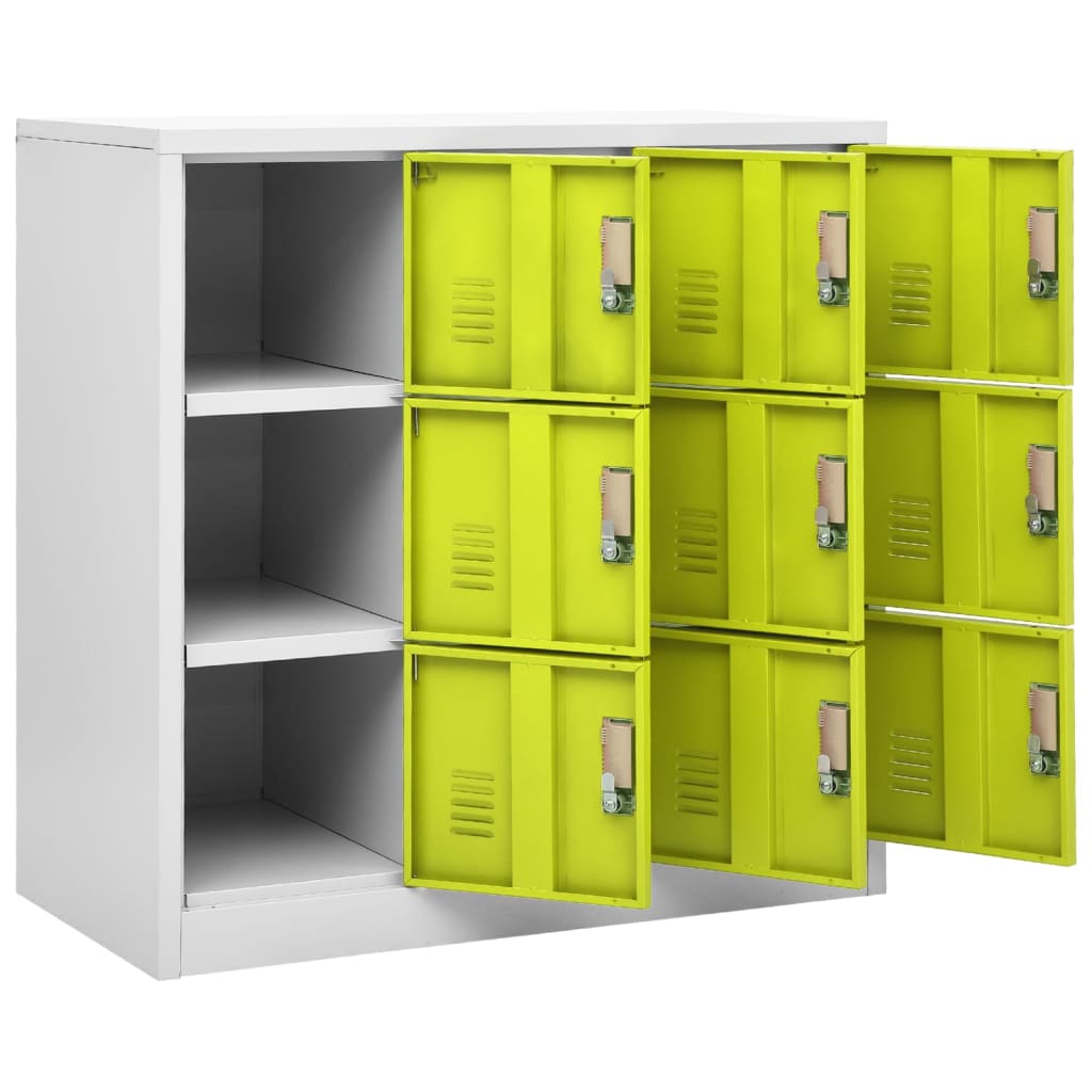 Lockerkast 90X45X92,5 Cm Staal Lichtgrijs En Groen 1 Met 9 lockers