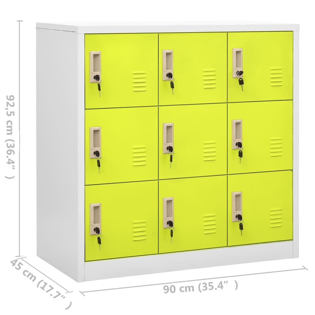 Lockerkast 90X45X92,5 Cm Staal Lichtgrijs En Groen 1 Met 9 lockers