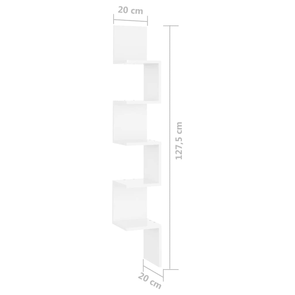 Hoekwandschap 20X20X127,5 Cm Spaanplaat Hoogglans Wit